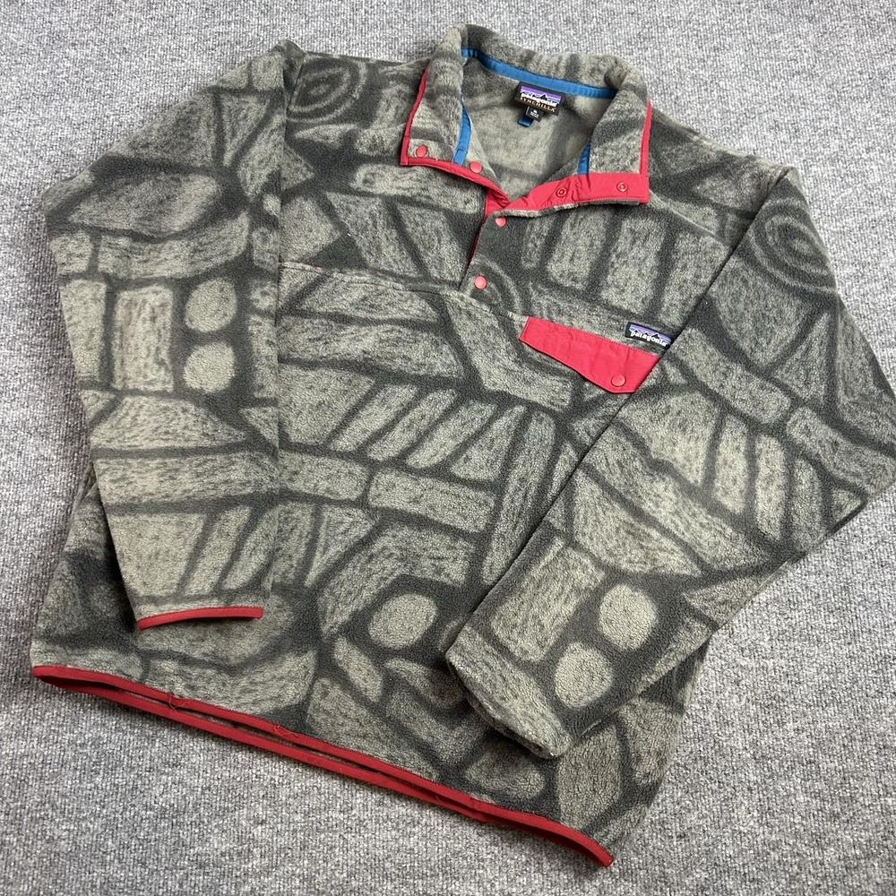 Patagonia Synchilla Sweatshirt Mens XL Gray Geometric Fleece Snap T Pullover